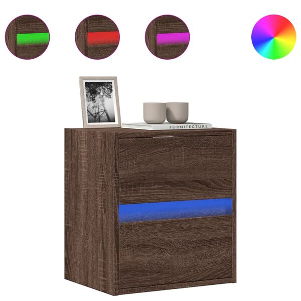 vidaXL Ścienna szafka TV z LED, brązowy dąb, 41x31x45 cm