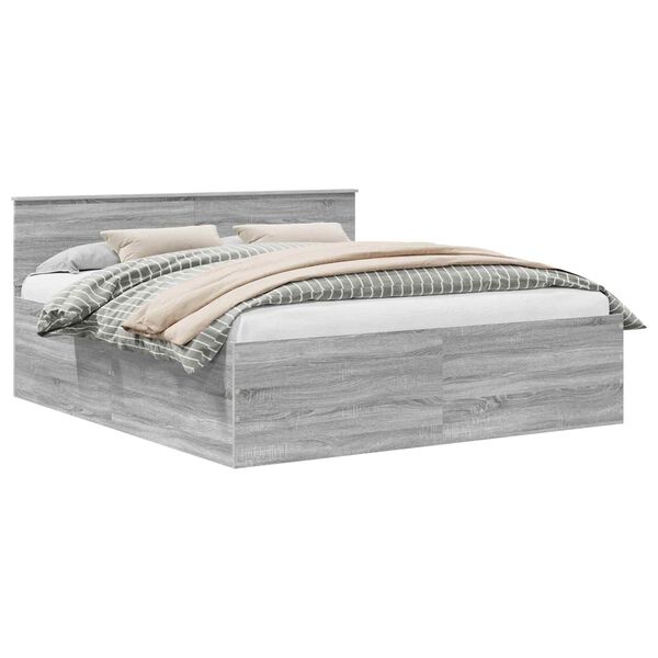 vidaXL Ramka ł&oacute;żka Szary Sonoma 200 x 200 cm Materiał drewnopochodny