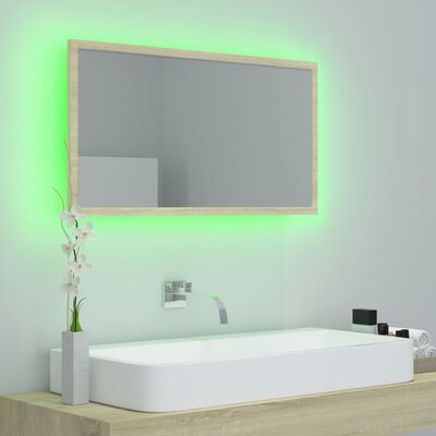 vidaXL Lustro łazienkowe LED, kolor dąb sonoma, 80x8,5x37 cm, akryl