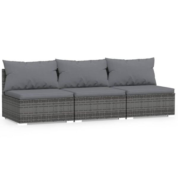 vidaXL 3-osobowa sofa z poduszkami, szara, polirattan