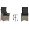 vidaXL 3-cz. zestaw mebli bistro z poduszkami, szary, polirattan