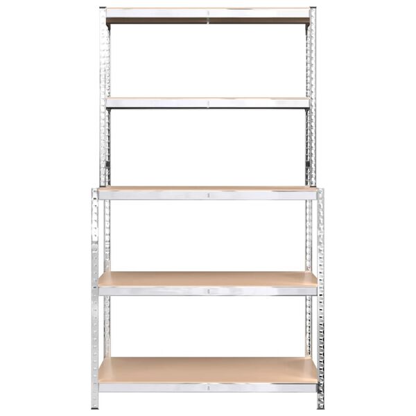 vidaXL Stół roboczy z półkami, srebrny, stal i materiał drewnopochodny