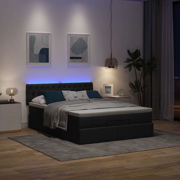 vidaXL Łóżko Ottoman z materacem i diodami LED Czarny 140x190 cm