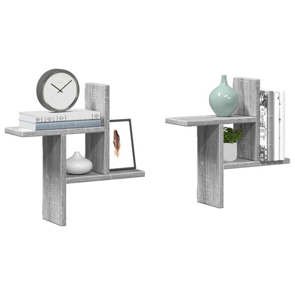 vidaXL Półki ścienne, 2 szt., szary dąb sonoma, 38x12x38 cm