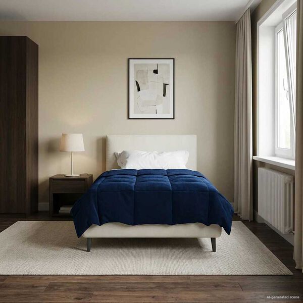 vidaXL Letni Kołdra Kwiłtowany Ciemnoniebieski 140 x 220 cm Mikrofibra