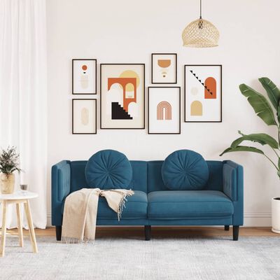 vidaXL Sofa 2-osobowa z poduszkami, niebieska, aksamit