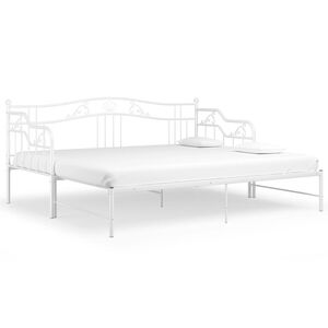 vidaXL Sofa z wysuwaną ramą ł&oacute;żka, biała, metalowa, 90x200 cm
