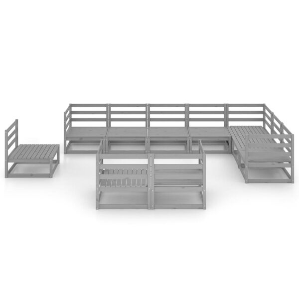 vidaXL 10-cz. zestaw mebli wypoczynkowych do ogrodu, szary, sosnowy