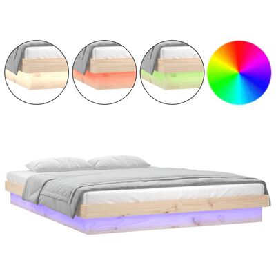 vidaXL Rama łóżka z LED, 160x200 cm, lite drewno