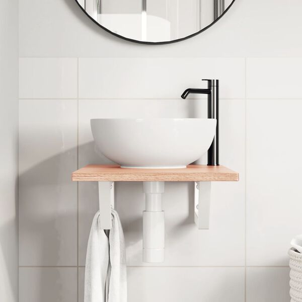vidaXL P&oacute;łka ścienna pod umywalkę, stal i lite drewno dębowe