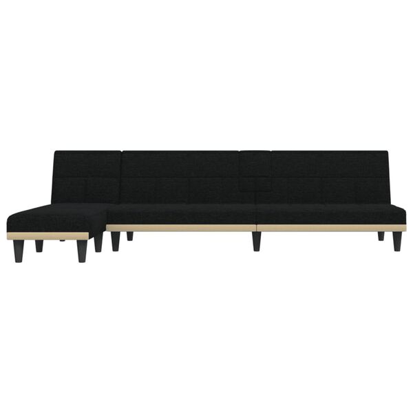 vidaXL Sofa rozkładana w kształcie L, czarna, 255x140x70 cm, tkanina