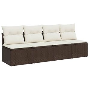 vidaXL Sofa ogrodowa z poduszkami, 4-osobowa, brązowa, polirattan