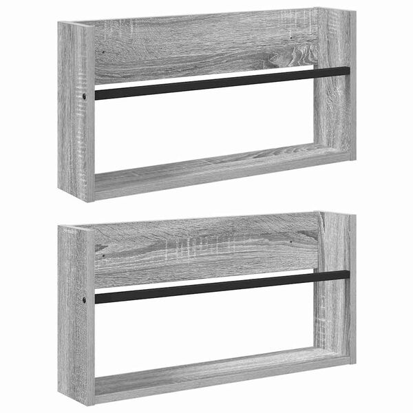 vidaXL Regał na gazety z p&oacute;łką 2 pcs Szary Sonoma 60 x 12 x 30 cm