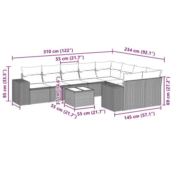 vidaXL 10-cz. zestaw wypoczynkowy do ogrodu, poduszki czarny rattan PE