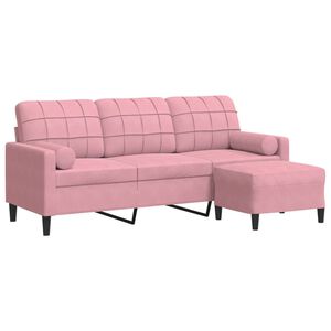 vidaXL 3-osobowa sofa z podn&oacute;żkiem, r&oacute;żowa, 180 cm, aksamitem
