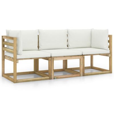 vidaXL 3-osobowa sofa ogrodowa z kremowymi poduszkami