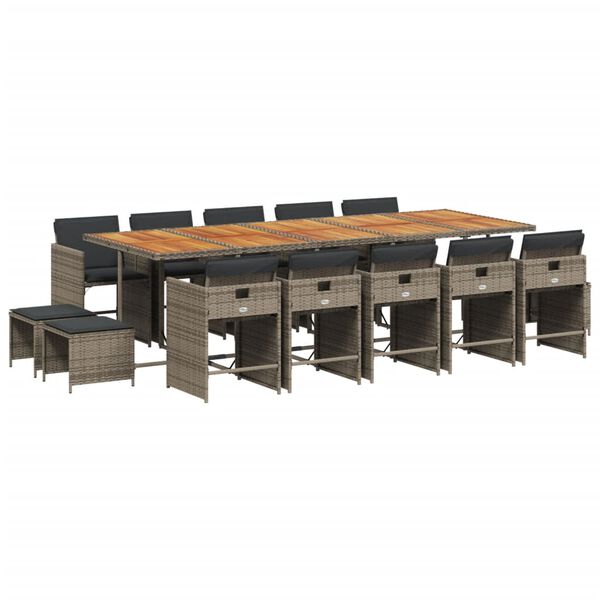 vidaXL 15-cz. zestaw mebli ogrodowych z poduszkami, szary, rattan PE