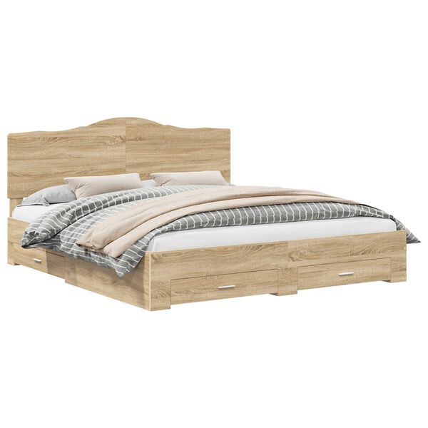 vidaXL Ramka ł&oacute;żka Dąb Sonoma 200 x 200 cm Materiał drewnopochodny