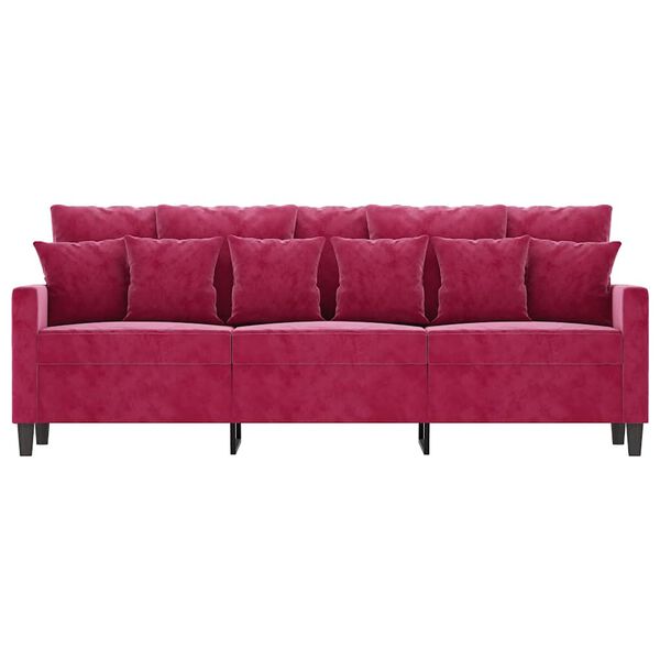 vidaXL Sofa 3-osobowa, winna czerwień, 180 cm, obita aksamitem