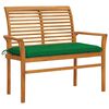 vidaXL Ławka ogrodowa z zieloną poduszką, 112 cm, lite drewno tekowe
