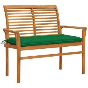 vidaXL Ławka ogrodowa z zieloną poduszką, 112 cm, lite drewno tekowe