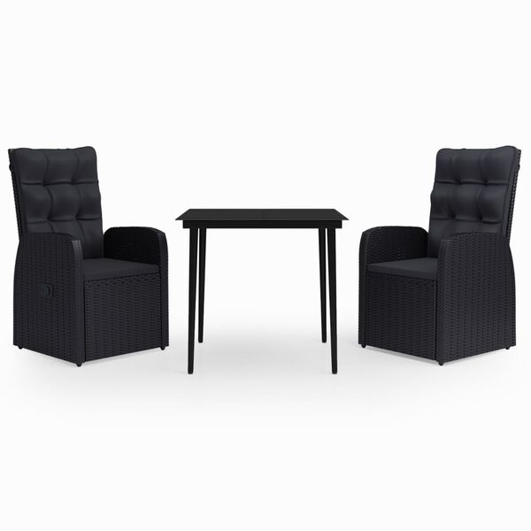 vidaXL 3-cz. zestaw mebli ogrodowych z poduszkami, czarny