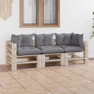 vidaXL Ogrodowa sofa 3-osobowa z palet, z poduszkami, drewno sosnowe