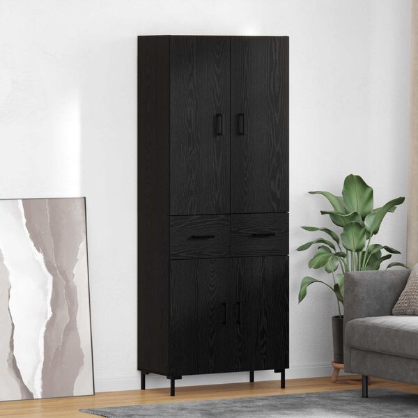 vidaXL Highboard Czarny Dąb 69,5 x 34 x 180 cm Materiał drewnopochodny