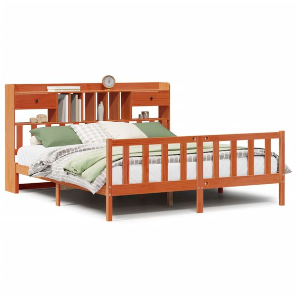 vidaXL Łóżko z regałem, bez materaca, woskowy brąz, 200x200cm, sosnowe