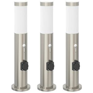 vidaXL Lampy słupkowe z czujnikiem i gniazdkiem, 3 szt., 50 cm, stal nierdzewna, IP44