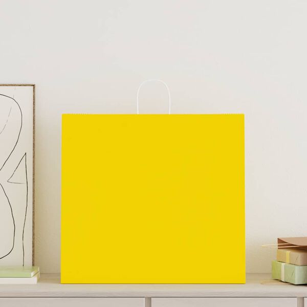 vidaXL Torby papierowe 250 szt. z uchwytami ż&oacute;łte 54x15x49 cm