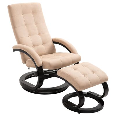 vidaXL Rozkładany fotel z podnóżkiem, kremowy, tkanina zamszopodobna