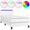 vidaXL Ł&oacute;żko kontynentalne z materacem i LED, biała ekosk&oacute;ra 80x200 cm