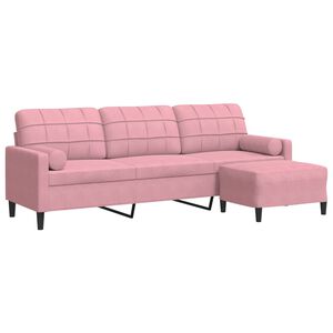 vidaXL 3-osobowa sofa z podn&oacute;żkiem, r&oacute;żowy, 210 cm, aksamit