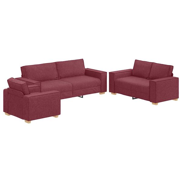 vidaXL Sofa 3 pcs Czerwone wino 220 x 80 x 84 cm Tkanina lniana