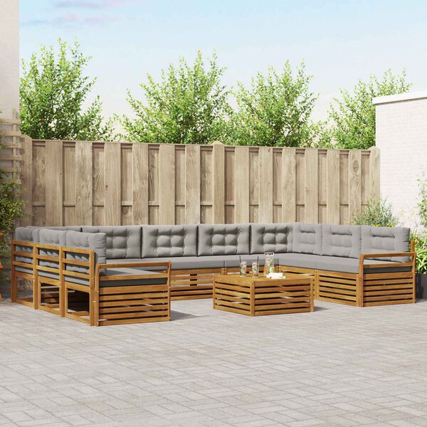 vidaXL Zestawy sof 10 pcs Naturalny i Jasny Szary Lite Drewno Akacji