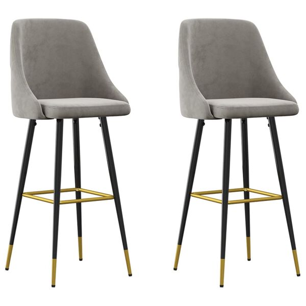 vidaXL Stołki barowe, 2 szt., jasnoszare, tapicerowane aksamitem