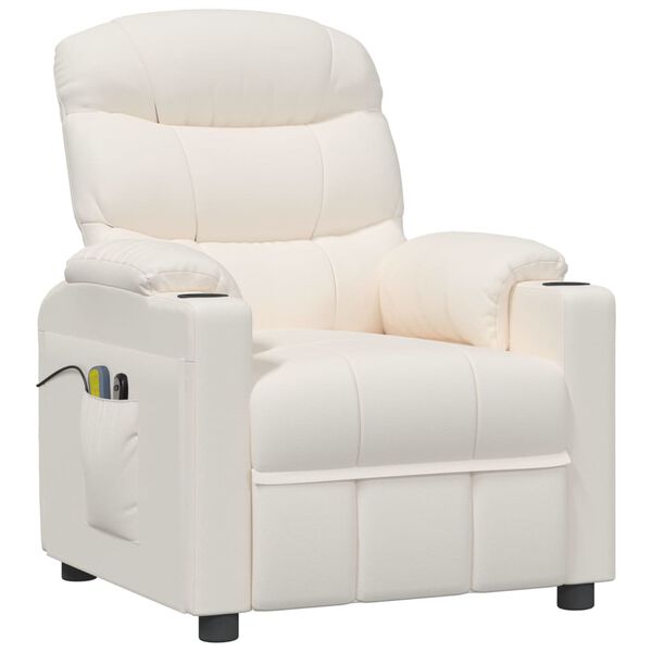 vidaXL Elektryczny fotel masujący, kremowy, sztuczna skóra