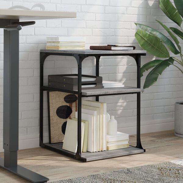 vidaXL Stojak na drukarkę, 3-poziomowy, szary dąb sonoma, 43x48x64 cm