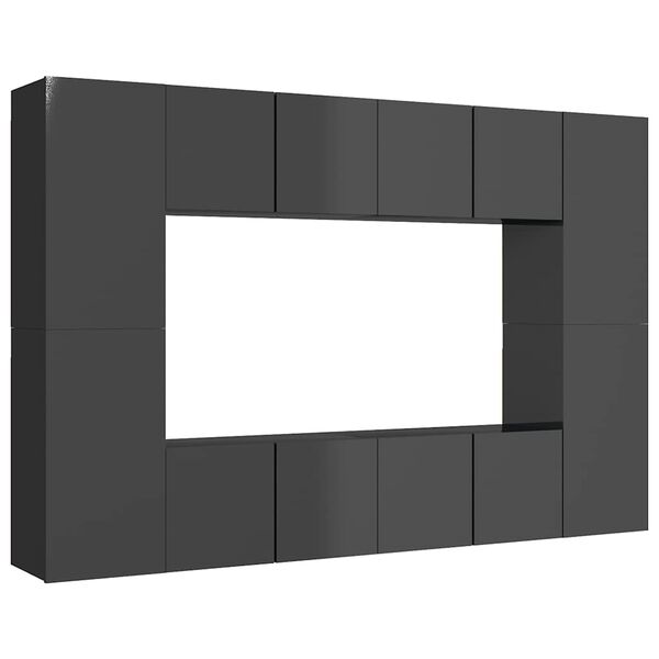 vidaXL 8-cz. zestaw szafek TV, wysoki połysk, szary