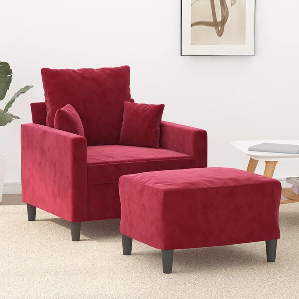 vidaXL Fotel z podn&oacute;żkiem, winna czerwień, 60 cm, obity aksamit