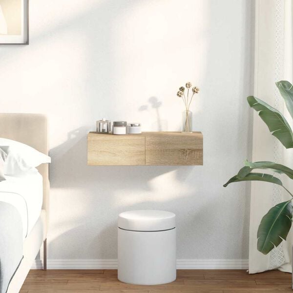 vidaXL P&oacute;łka ścienna z szufladami, dąb sonoma, 60x26,5x15 cm