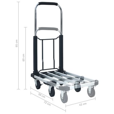 vidaXL Składany wózek transportowy, 150 kg, aluminiowy, srebrny