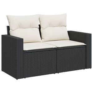 vidaXL Sofa ogrodowa z poduszkami, 2-osobowa, czarna, polirattan