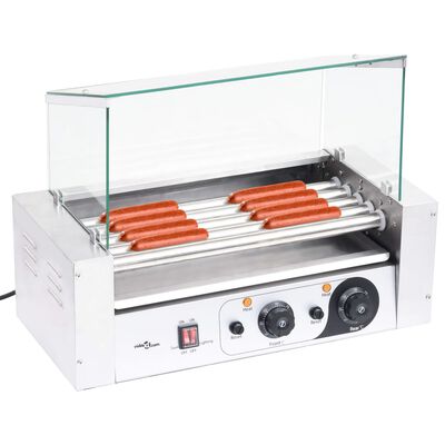 vidaXL Grill 5-rolkowy do hot dogów ze szklaną pokrywą, 1000 W