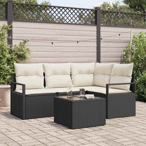 vidaXL Zestaw Sof 5 pcs Czarny polirattan