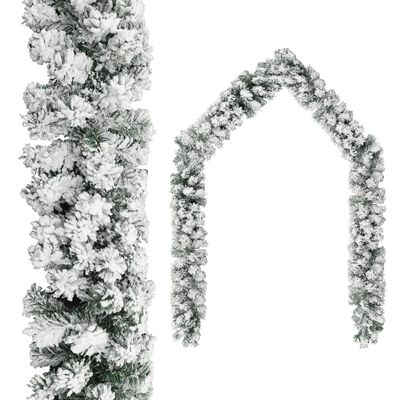 vidaXL Świąteczna girlanda z LED pokryta śniegiem, zielona, 10 m, PVC