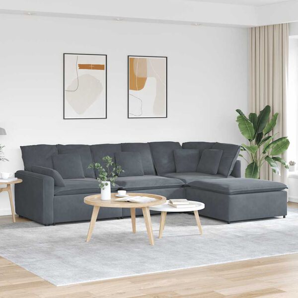 vidaXL Sofa modułowa z podnóżkiem i poduszkami aksamitna ciemnoszara