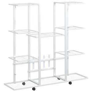 vidaXL Stojak na kwiaty, na k&oacute;łkach 94,5x24,5x91,5 cm, biały, żelazo