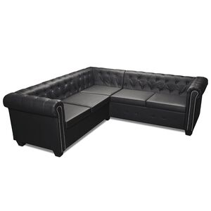 vidaXL Sofa Chesterfield, pięcioosobowa, czarna, sztuczna sk&oacute;ra